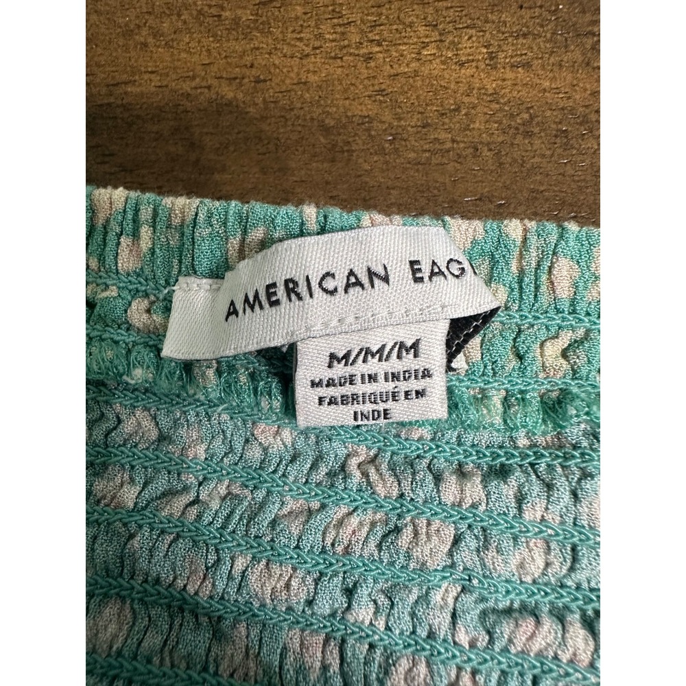 American Eagle Teal Floral Tiered Ruffle Smocked Mini Skirt Womens Size Medium - Picture 2 of 6